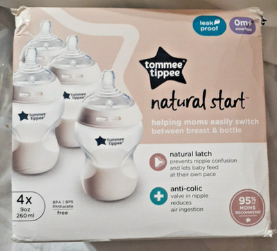 Tommee Tippee Natural Start Baby Bottles, 9oz, 4 Pack Self Sterilizing  0m+