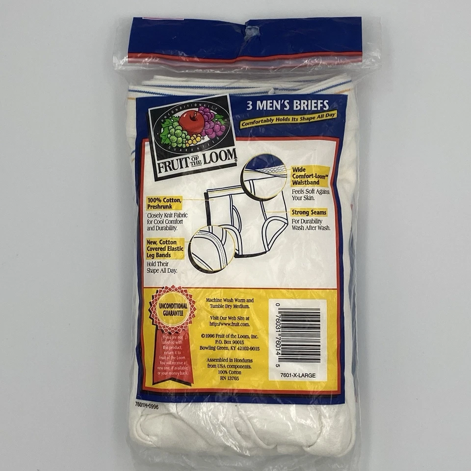 Fruit of The Loom Vintage Men's Briefs 1996 Size XL (42-44) Underwear 3 Pack - Image 2 of 4