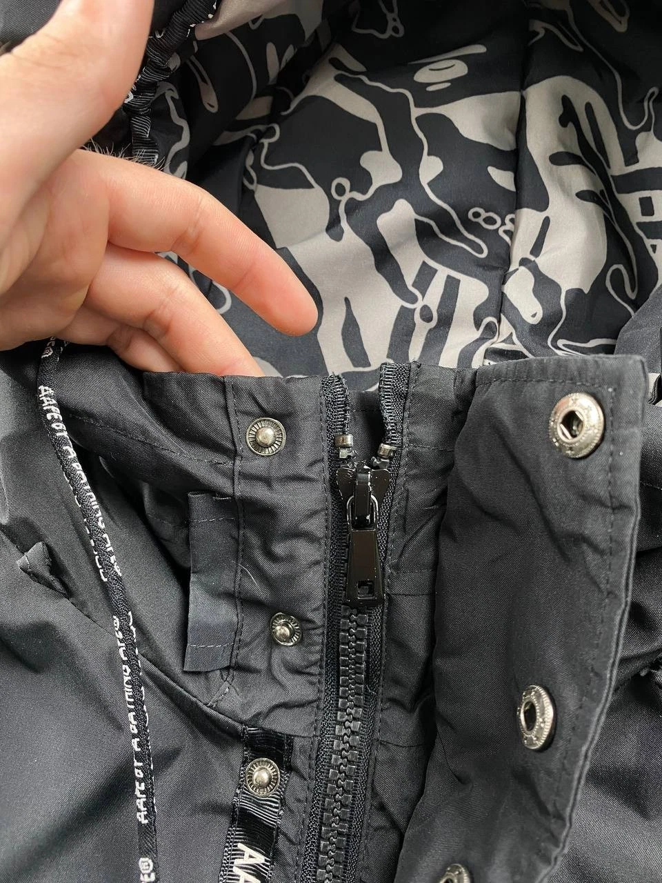 AAPE By A Bathing Ape Hooded Down Jacket Parka Men Size S Black  image 15