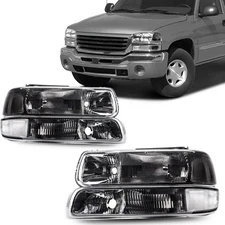 4Pcs Headlamps Bumper Lamps Smoke for 2001-2002 Chevy Silverado 1500 HD 2500 HD