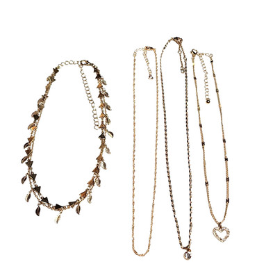 Dainty Gold Tone Leaves Arrows Bezel Rhinestone Charm Pendant Necklaces Lot 4