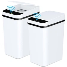 2 Pack 12L Bathroom Automatic Trash Cans Touchless Motion Sensor Slim Lid White
