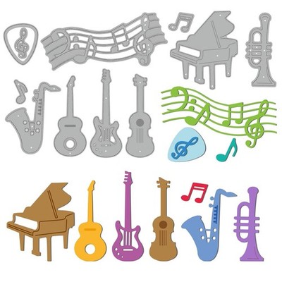 GLOBLELAND Musical Instrument Cutting Dies for Card Making Piano Guitar Cut D...
