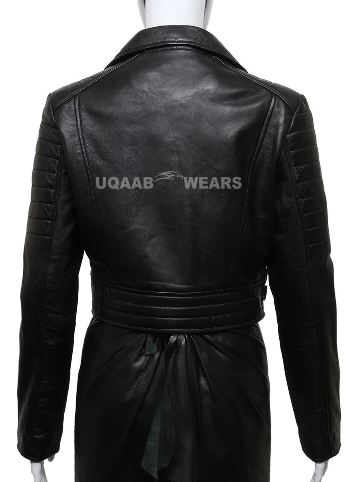 Ladies Women's Black Short Cropped Biker Real Leather Jacket Moto Fitted Jacket - Image 3 of 4
