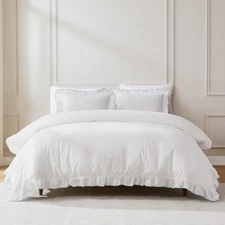 - Duvet Cover Set, 3-Piece Cotton Bedding with Matching Shams, Contrast Edge & S