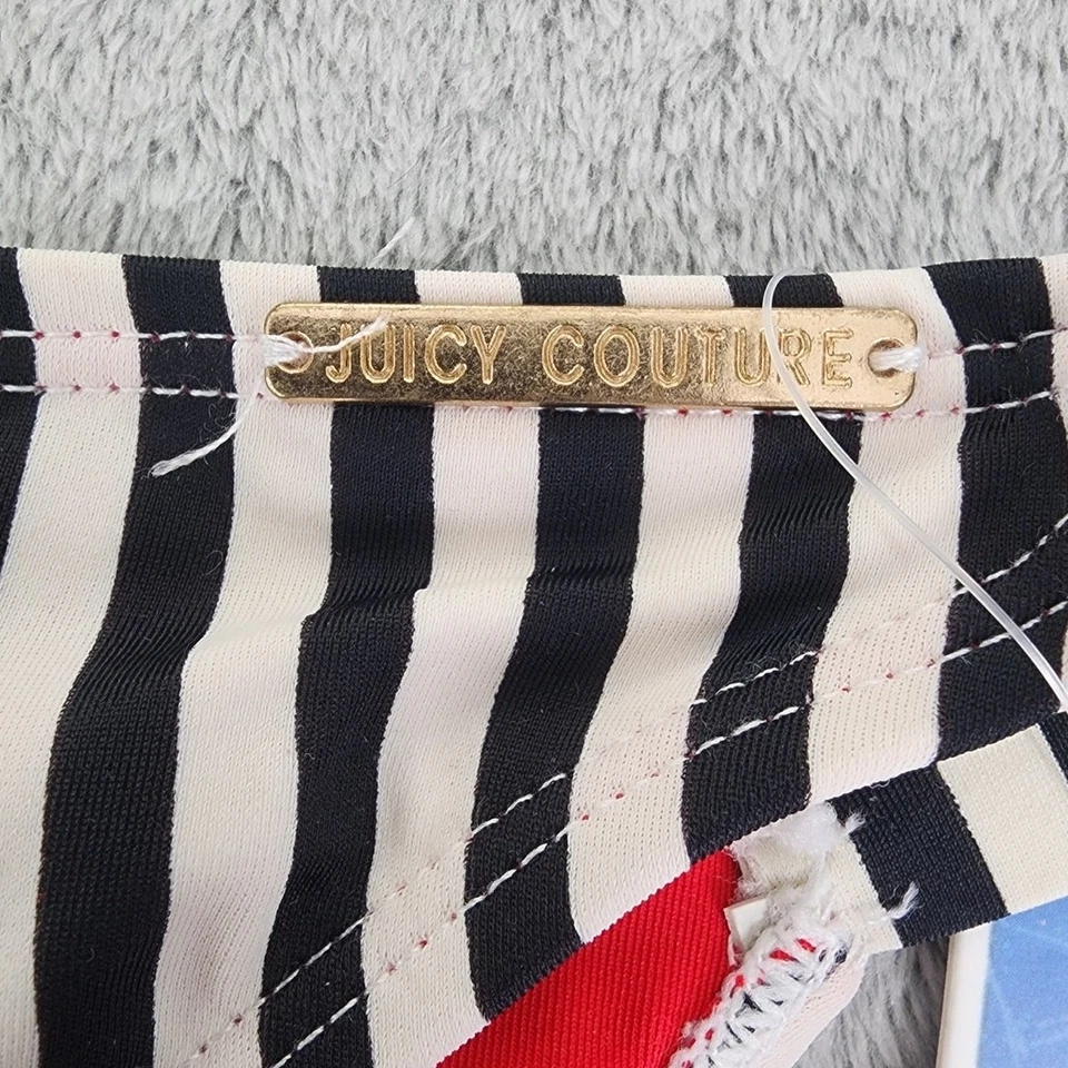 NOVO Biquíni Feminino Juicy Couture YMI M Preto Branco Listrado Corte Alto Natação - Imagem 2 de 4