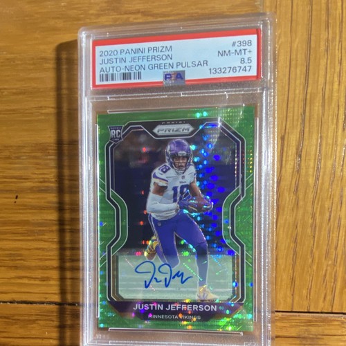 Panini 2020 Prizm Justin Jefferson RC Auto #398 Neon Green Pulsar PSA 8.5