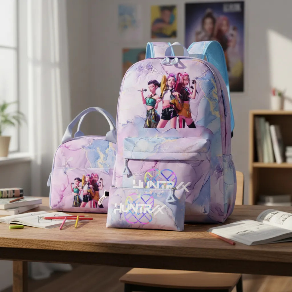 K-pop "Demon Hunters" pencil case, food bag, backpack, 3 sets in total