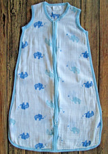 Aden  Anais Muslin Sleep Sack Small 0-6 Months 10-18 Lbs. Blue Elephants Light
