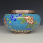 Antique Chinese Cloisonne Blue Floral Bowl Vase - Copper Rim – Mid-Century