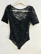 ZARA Women's Black Floral Sheer One-Piece Bodysuit M Short Sleeve Wireless