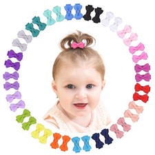 40 PCS 1.2" Tiny Grosgrain Ribbon Hair Bows Clips for Infants 20 Pairs