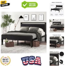 14 Inch Queen Size Metal Platform Bed Frame with Wooden Headboard and Footboa...