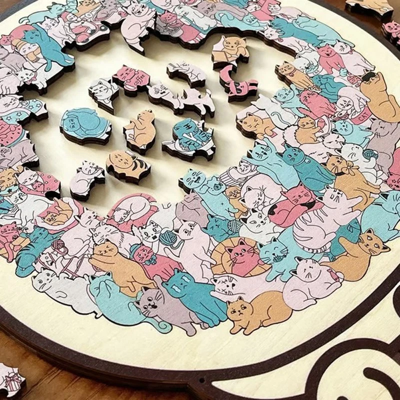 135-Piece MorandiColored Cat Shaped Wooden Jigsaw Puzzle Cats Shaped Puzzles - Image 3 of 4