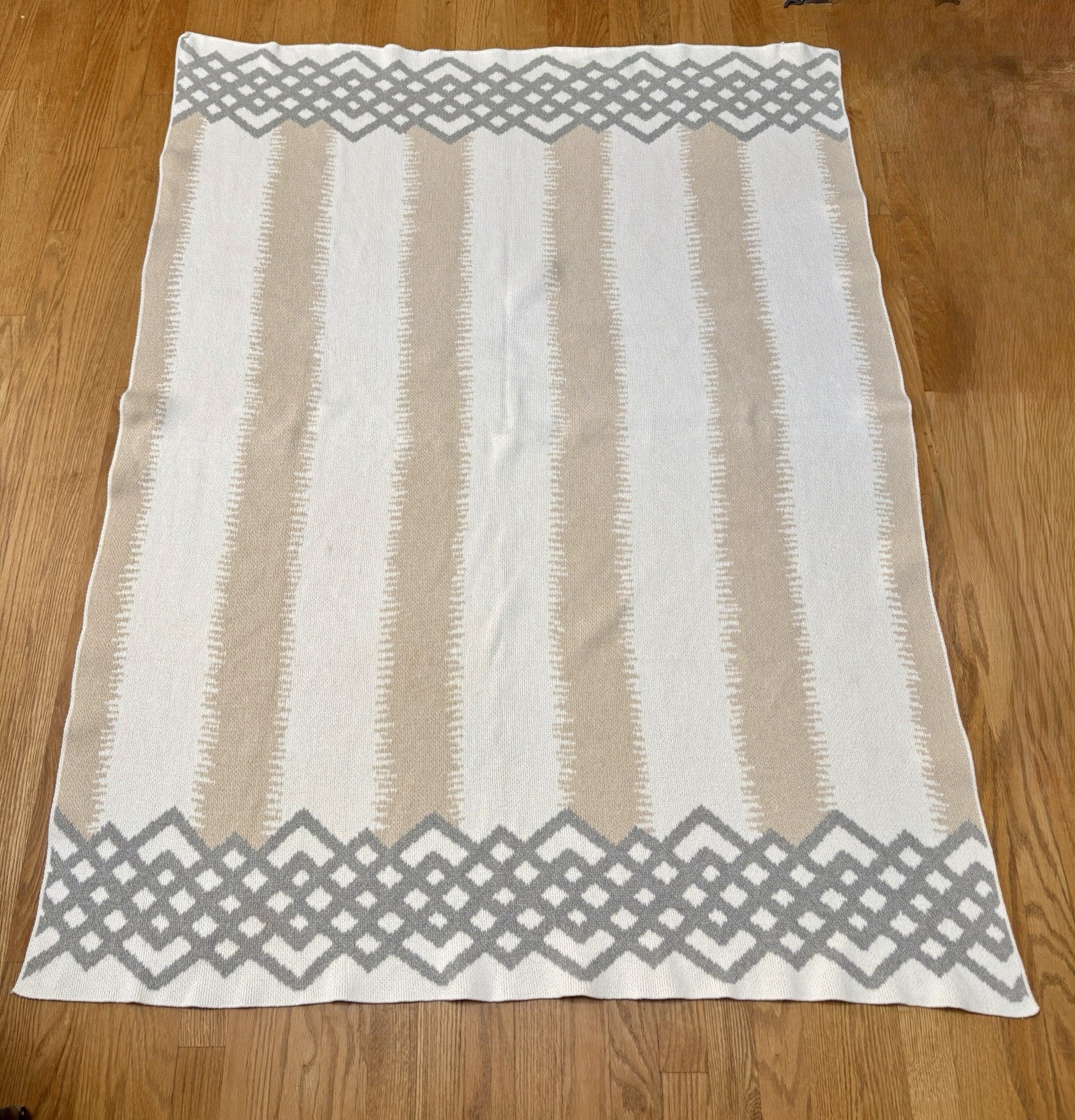 IN2GREEN Throw /Blanket Recycled Cotton Double Sided Cream Beige Gray 52&rdquo;x72&rdquo;