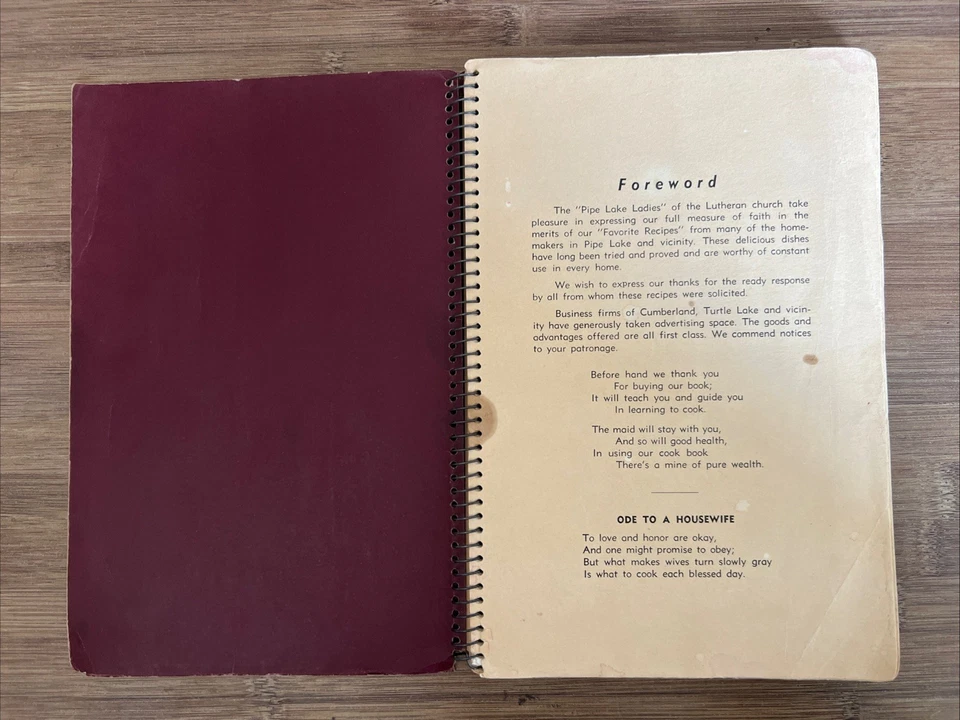 Pipe Lake Cook Book Comstock Wisconsin 1949 Vintage MCM Church Recipes - Image 2 of 4