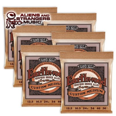 6 Sets! Ernie Ball Earthwood Phosphor Bronze Acoustic Custom Medium 2143   12.5-