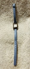 Vintage Timex Thin SR521SW Watch. Silver/White Oval Face & Blue Genuine Leather