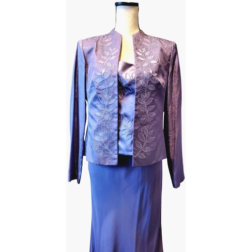 Adrianna Papell size 10 2Pcs Silk dress Floral Jacquard embordered mother bride - Picture 11 of 16