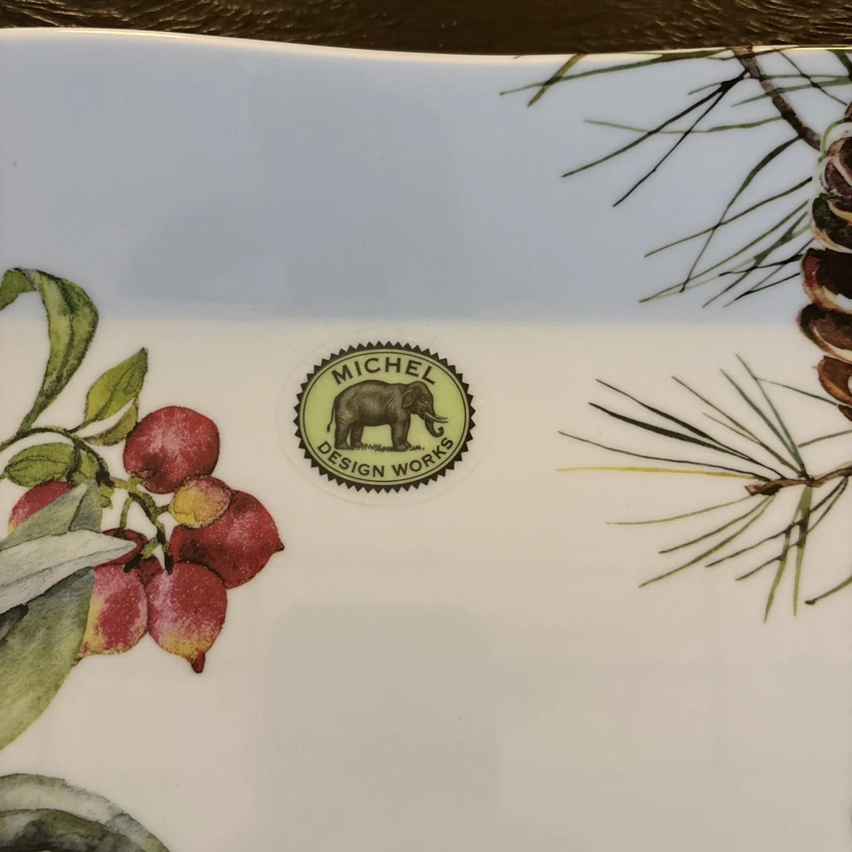 New! Michel Design Works Spruce Floral Serveware Large Serving Tray with Handles - Image 3 of 4