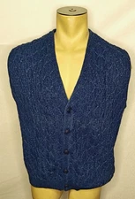 NWT Vtg 90s Mens Tosani blue textured cardigan vest sweater Medium Large