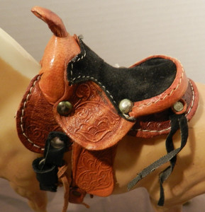 Vintage Miniature Tooled Leather Cowboy Saddle 3 1/2" X 4"