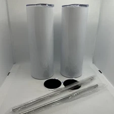 2 Sublimation Tumblers With Stainless Steel Straw & Brush 20oz
