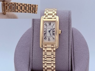 Cartier Tank Americaine 1710 W26015K2 19mm x 35mm Silver Dial 18k Yellow Gold