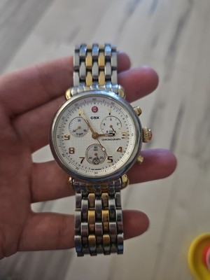 Stunning Michele Two-Tone Silver & Gold Round Watch W/ Extra Links MW03d00c9025