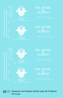 K4 HO Scale Decals Delaware and Hudson 40 Ft Boxcar White Shield Logo