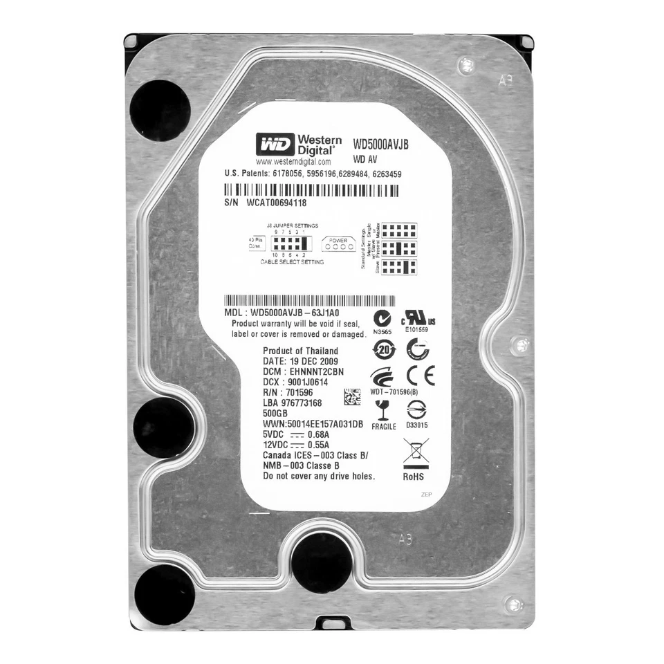 Disco Rigido WD AV WD5000AVJB 500GB 7.2K 8MB ATA 3.5'' - Immagine 3 di 3
