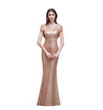 Babyonline dress Size 4 Rose Gold Sequin Cap Sleeve Draped Open Back Maxi Gown