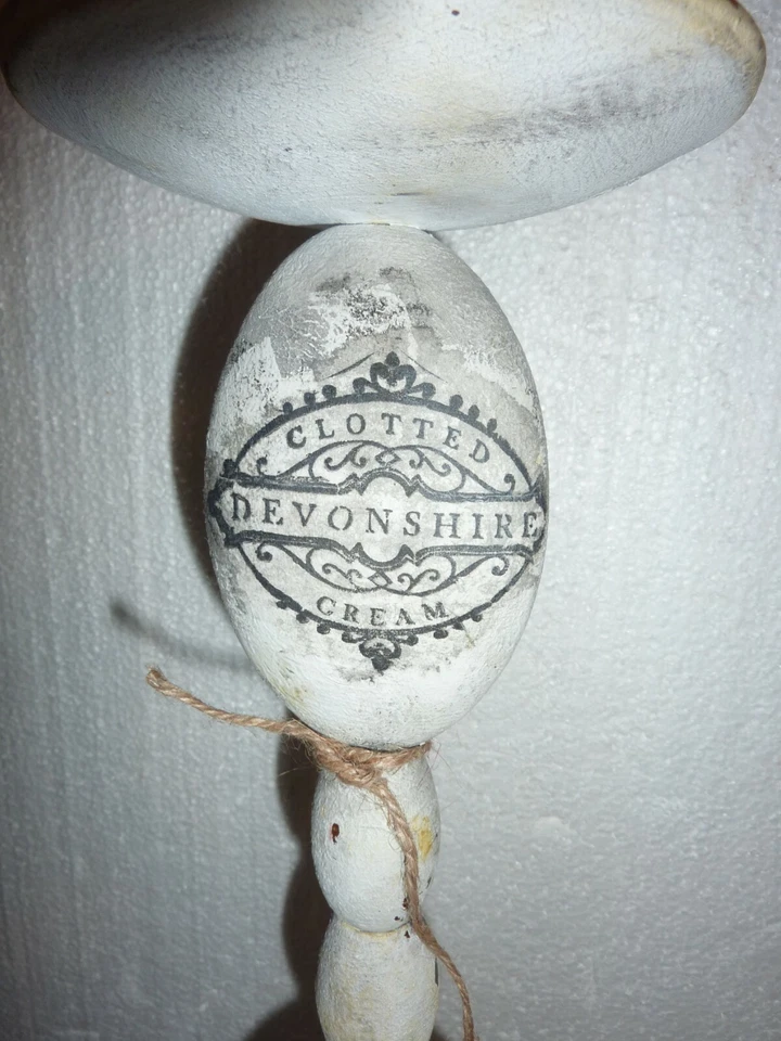 Large Country Primitive Naive Metal Candle Holder Devonshire Cream & Grey Poupon - Image 3 of 4