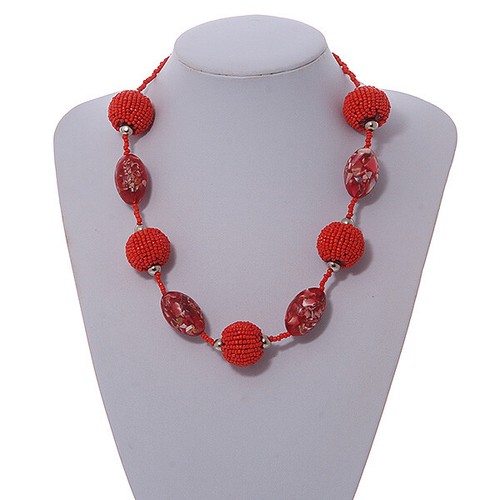 Chunky Resin Ball, Glass Bead Necklace in Brick Red/ Cherry Red/ 50cm Long eBay