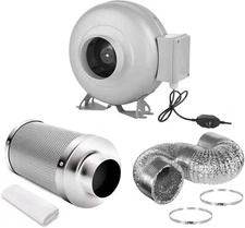 4" iPower Ventilation Inline Fan Carbon Filter Duct Thermostat Tent Grow Kit