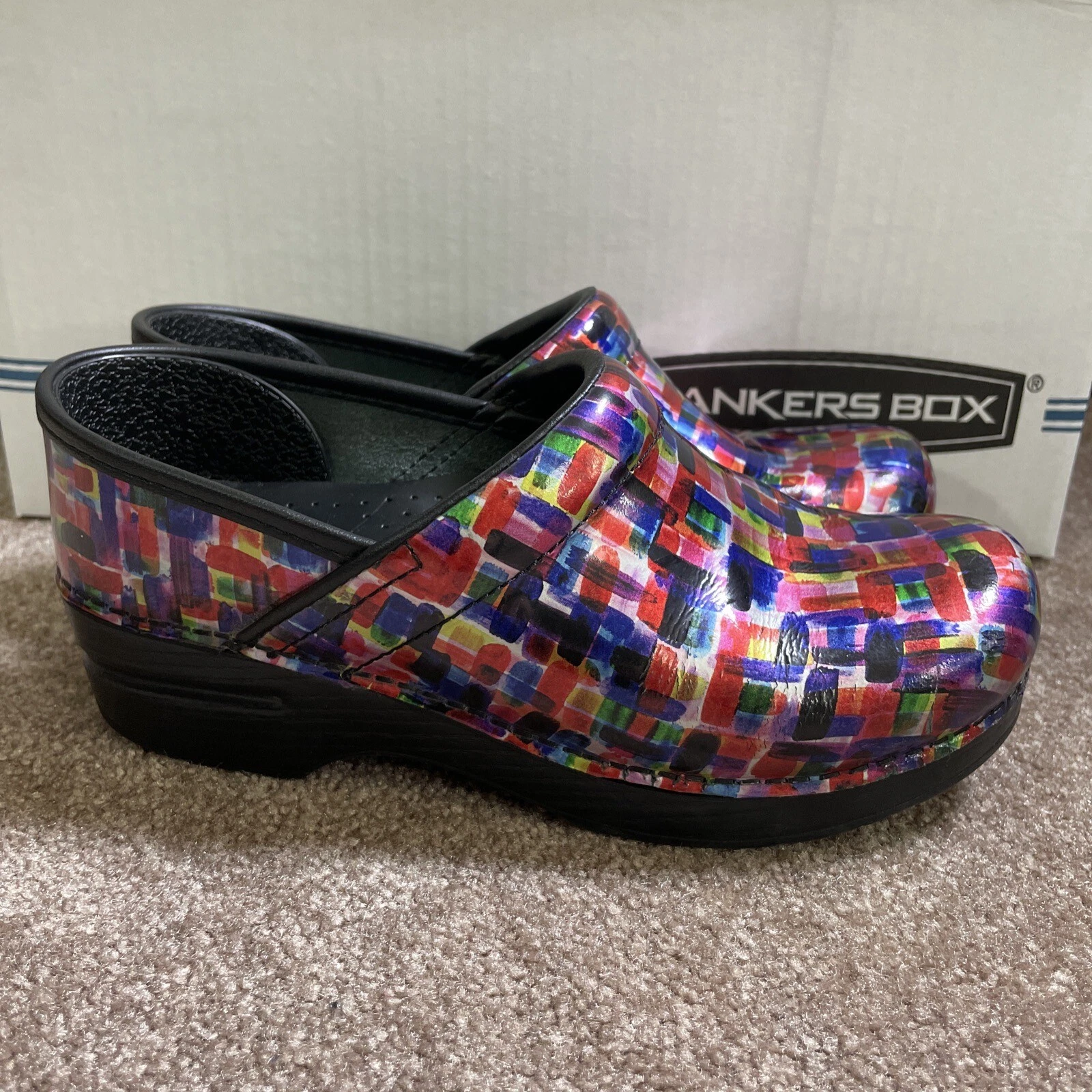 Dansko Womens 37 Professional COLOR BLOCK Patent Clogs Nurse Shoes