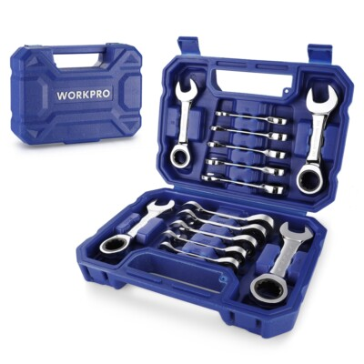 #ad #ad WORKPRO 14PC Ratcheting Combination Stubby Wrench Set Metric 10 18mm SAE 3 8 3 4 $59.99
