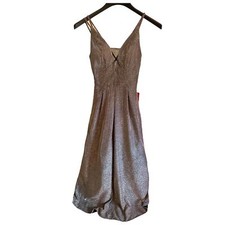 Crystal Doll  Metallic Pink Undertone Strappy Plunge Neckline Prom Dress Size 1