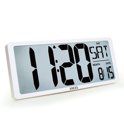 XREXS Large Digital Wall Clock with Backlight, 16.9 Inch Jumbo LCD Screen wit...