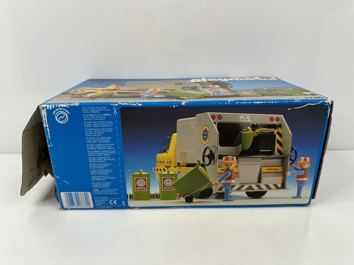 FIGURINE PLAYMOBIL VIEUX CAMION POUBELLE BLEU REF 3780 CITY RUNS