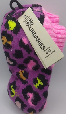 No Boundaries Ladies Purple Design Faux Fur Slipper Socks Size 4-10 - New. (B21)