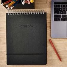 Pen+Gear Top Spiral Simulated Leather Notebook, Black 8.5" x 11" 80 Ruled Sheets
