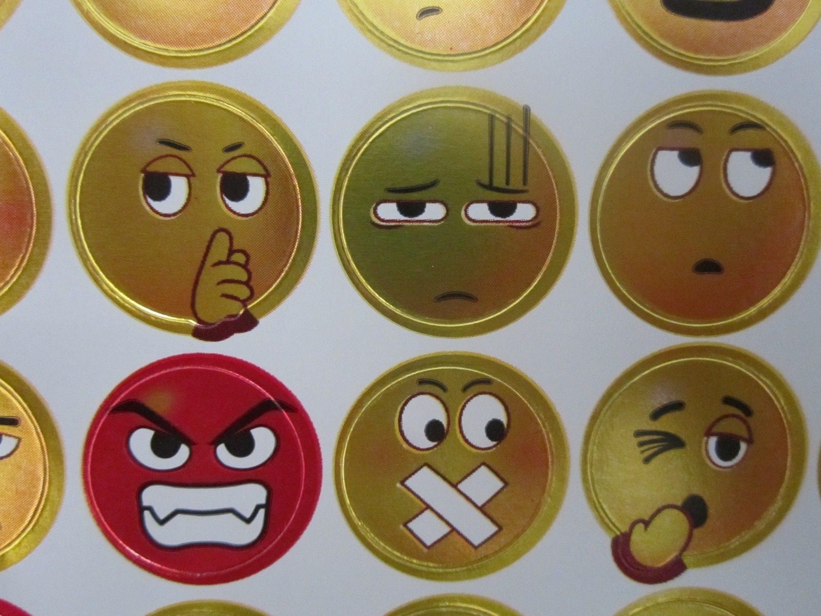 Smiley Shiny Emoji Various Colorful Faces Foil 3/8 Stickers 360 Ct Pkg  New!