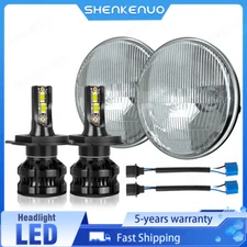 Pair 7" inch Sealed Beam Headlight Conversion High/Low Beam Chrome + 52W H4 LED