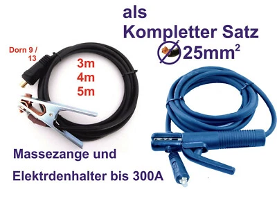 ELEFTHIKO Elektrodenkabel Massekabel 300A Schweißkabel Ø25mm² 3/4/5m Dorn9 / 13