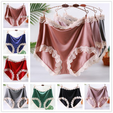 2x Women Lace Satin Faux Silk Underwear Briefs Knickers Loose High Waist