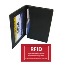 RFID Blocking Black Leather Mens Bifold Thin Window ID Thin Credit Cards Wallet