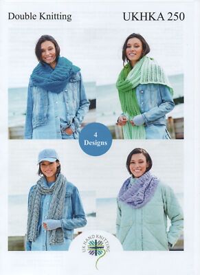 Damen DK Double Knit Strickmuster UKHKA 250 Damen Schal, Tuch & Snoods