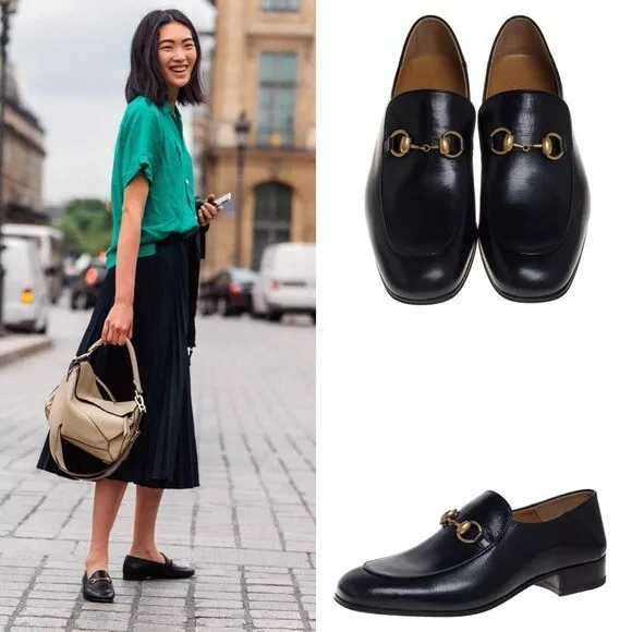 Gucci Black Leather Horsebit Quentin Slip On Loafers Size 35 eBay