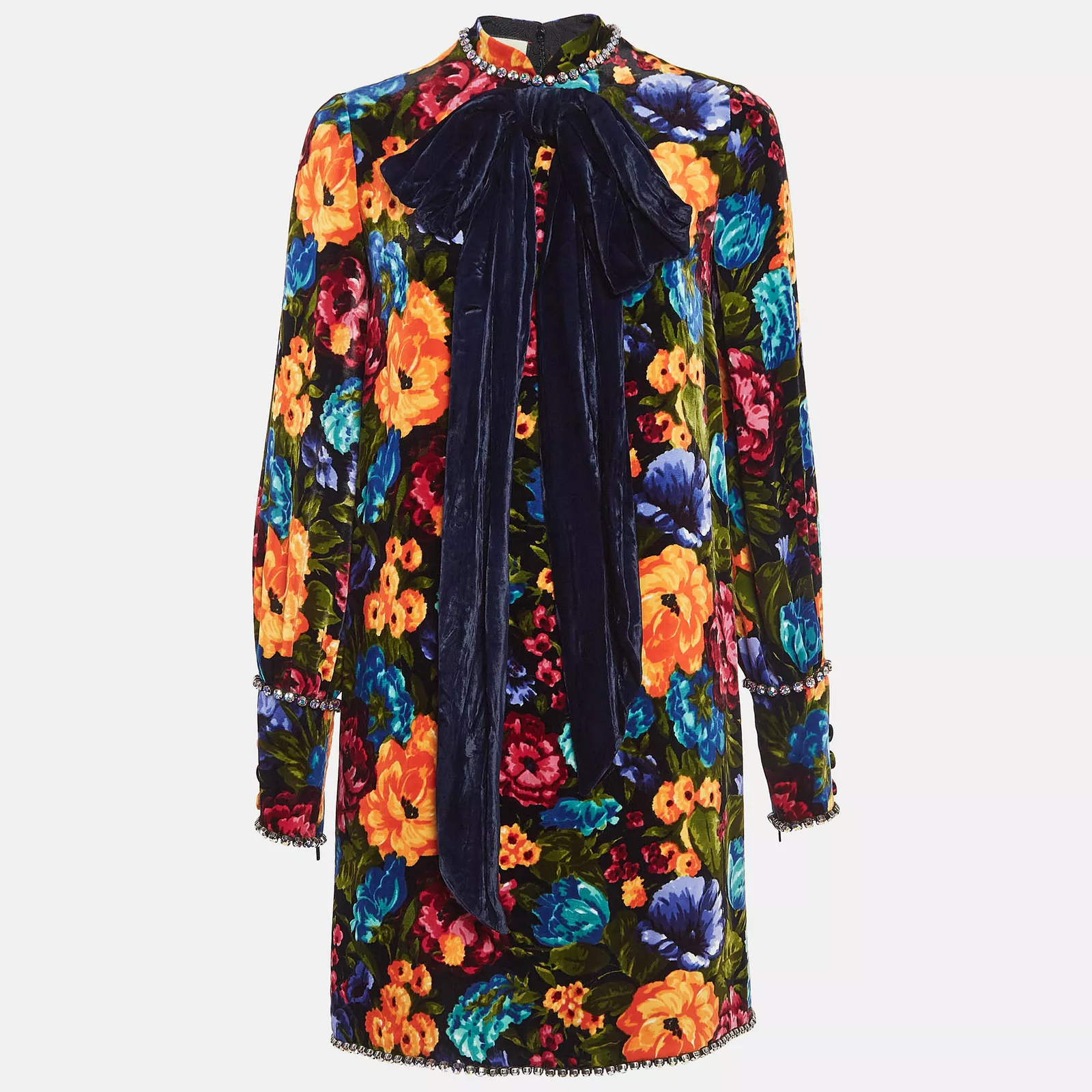 Mini robe Gucci multicolore imprimé floral velours détail nœud S